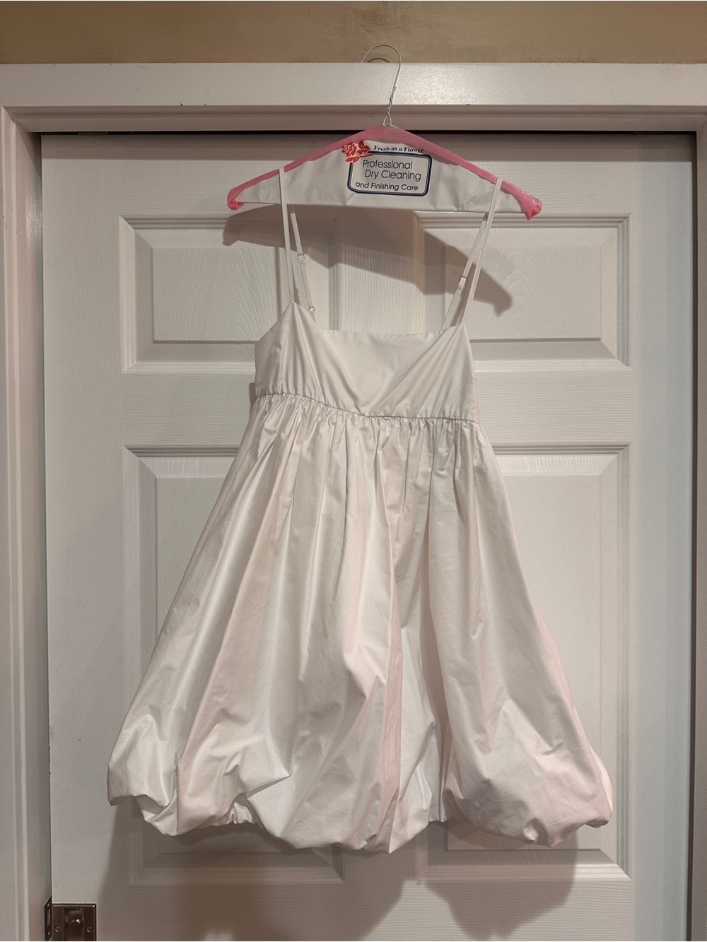 SOLID & STRIPED White Mini Bubble-Hem Spaghetti Strap Dress